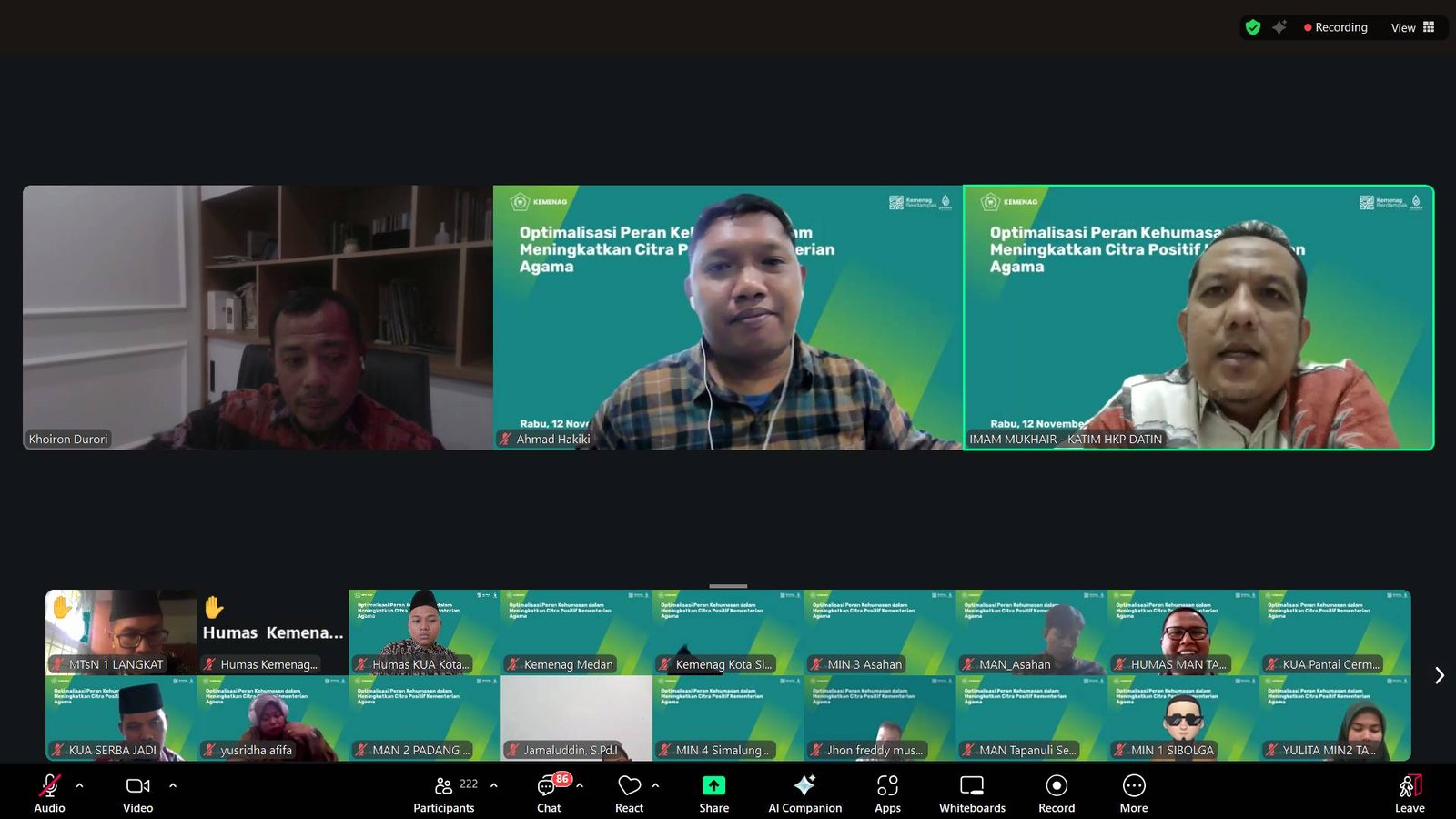 Kepala dan Humas KUA Kotarih Ikuti Zoom Meeting Optimalisasi Peran Kehumasan Kemenag Sumut