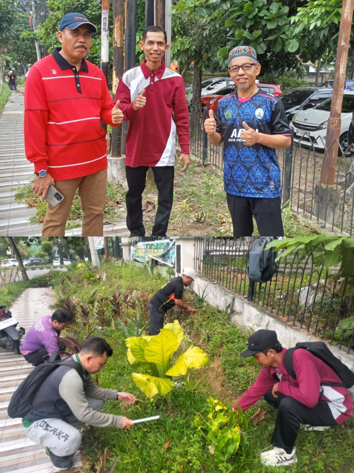 Ka. KUA Lima Puluh dan Pekanbaru Kota Turun Langsung Bersihkan Taman Di Kemenag Kota 