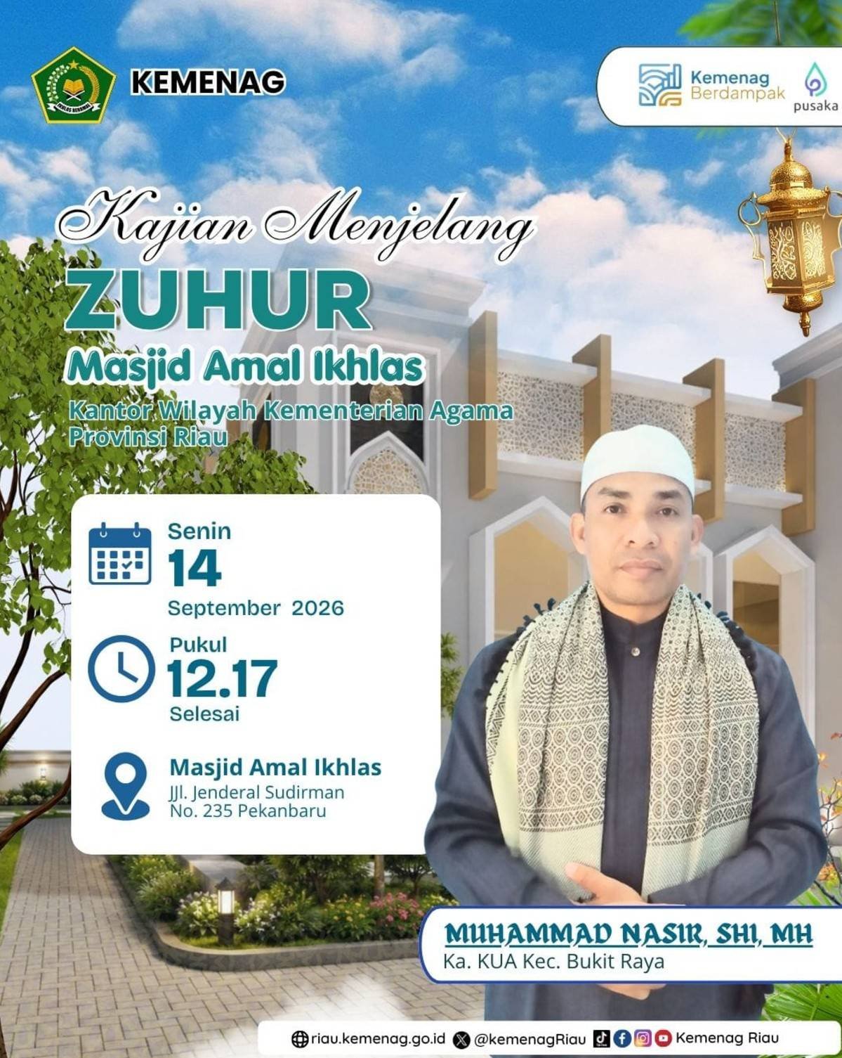 Kepala KUA Bukit Raya Sampaikan Tausiyah Zuhur di Masjid Amal Ikhlas Kanwil Kemenag Provinsi Riau