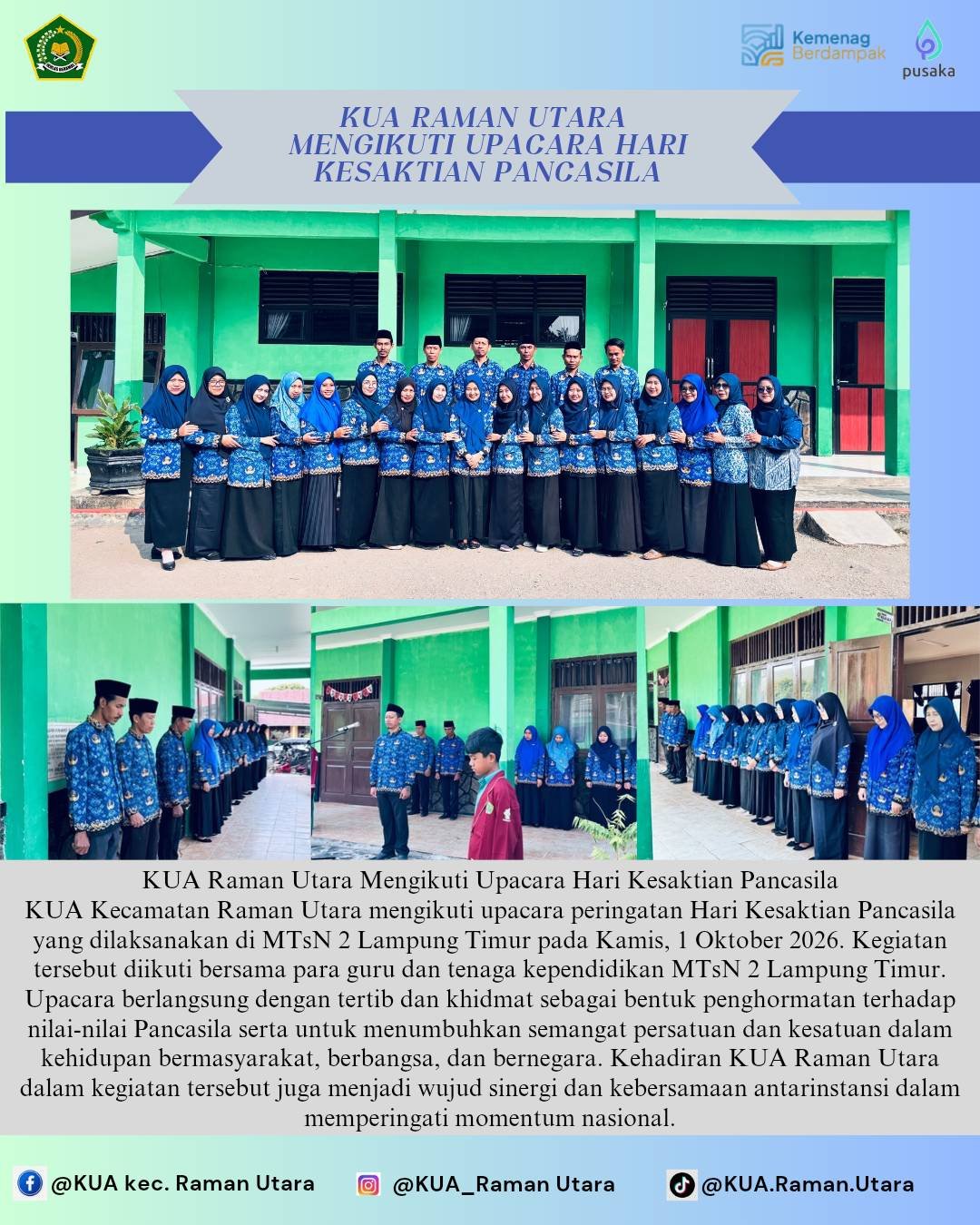 KUA Raman Utara Mengikuti Upacara Hari Kesaktian Pancasila