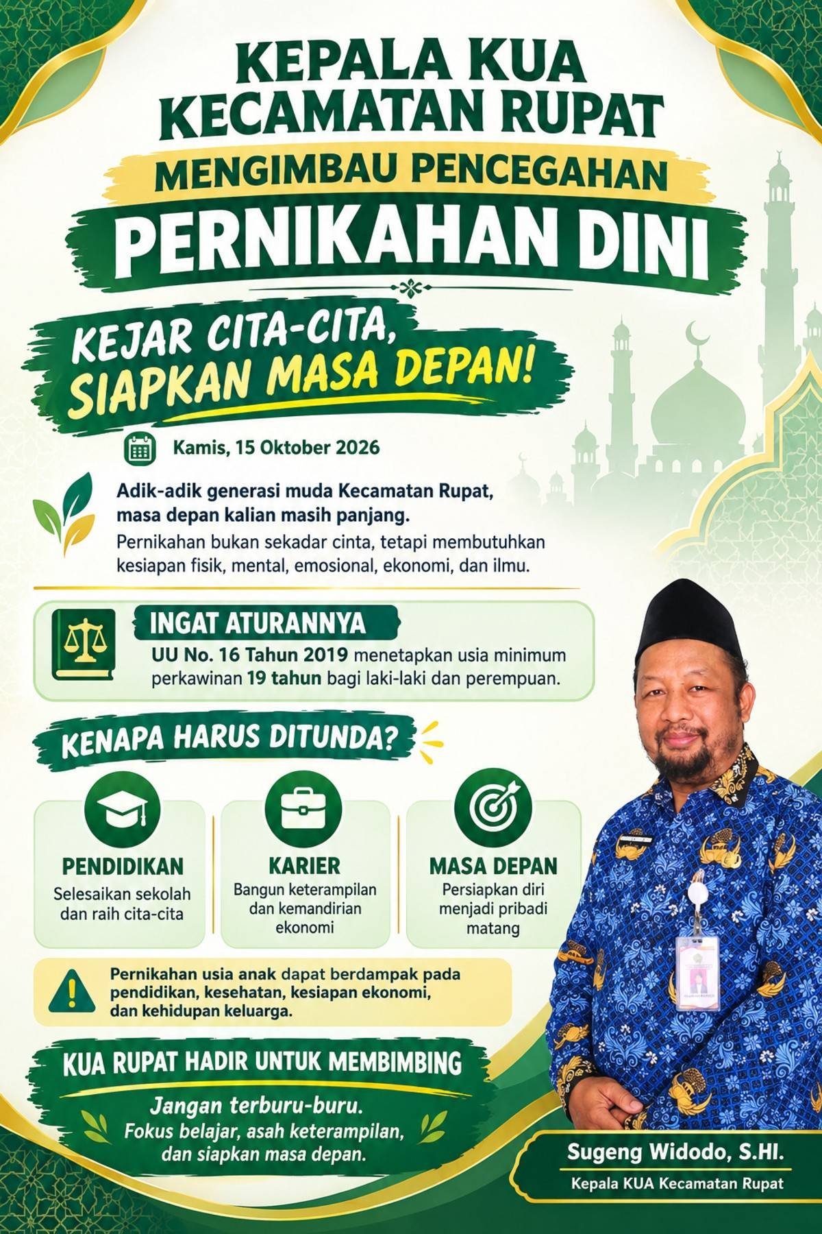 Kepala KUA Kecamatan Rupat Imbau Pencegahan Pernikahan Dini: Kejar Cita-Cita, Siapkan Masa Depan!