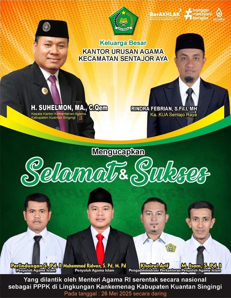 Ka. KUA Sentajo Raya Ucapkan Selamat Kepada PPPK Yang Dilantik Oleh Menag RI