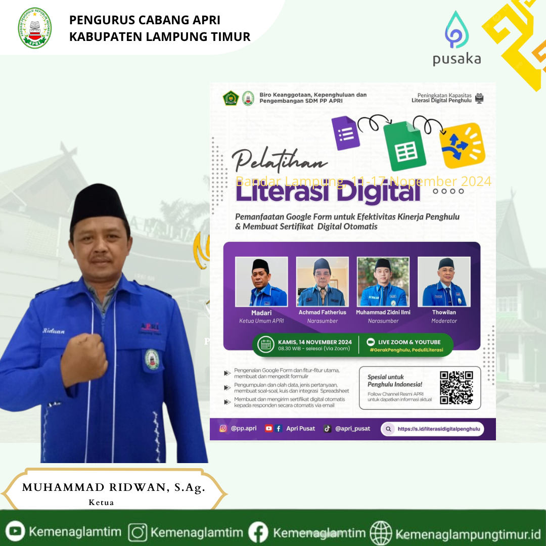 PP APRI akan Gelar Pelatihan Literasi Digital, Ketua PC APRI Lampung Timur:  Penghulu wajib ikut!