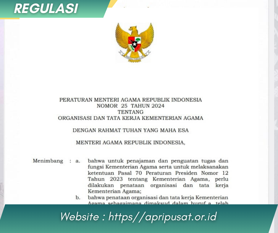 PMA NOMOR 25 TAHUN 2024 TENTANG ORGANISASI DAN TATA KERJA KEMENTERIAN AGAMA