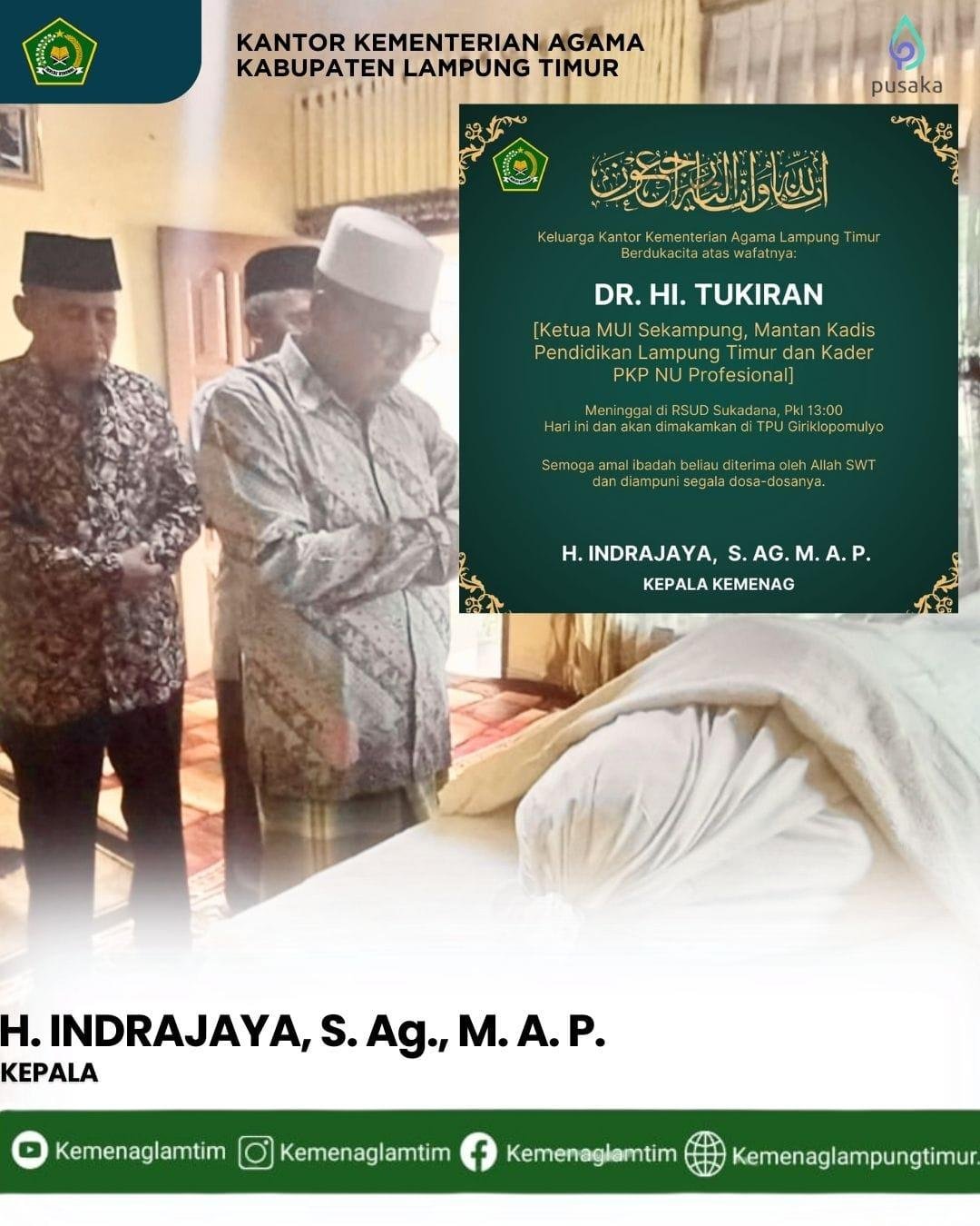 Kepala Kemenag Lampung Timur Berduka: Doa Tulus untuk Dr. H. Tukiran