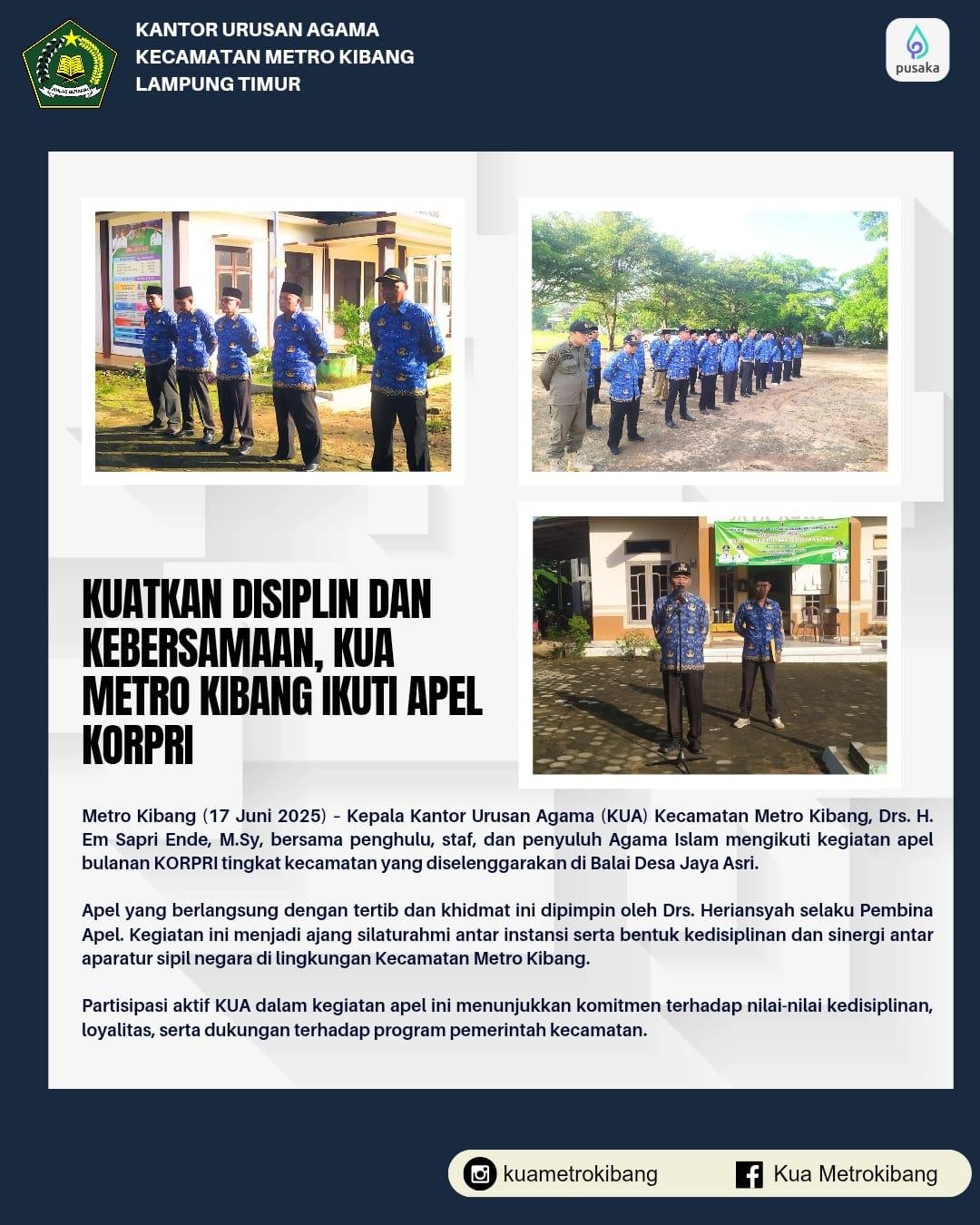 KUA Metro Kibang Solid Ikuti Apel Korpri Kecamatan