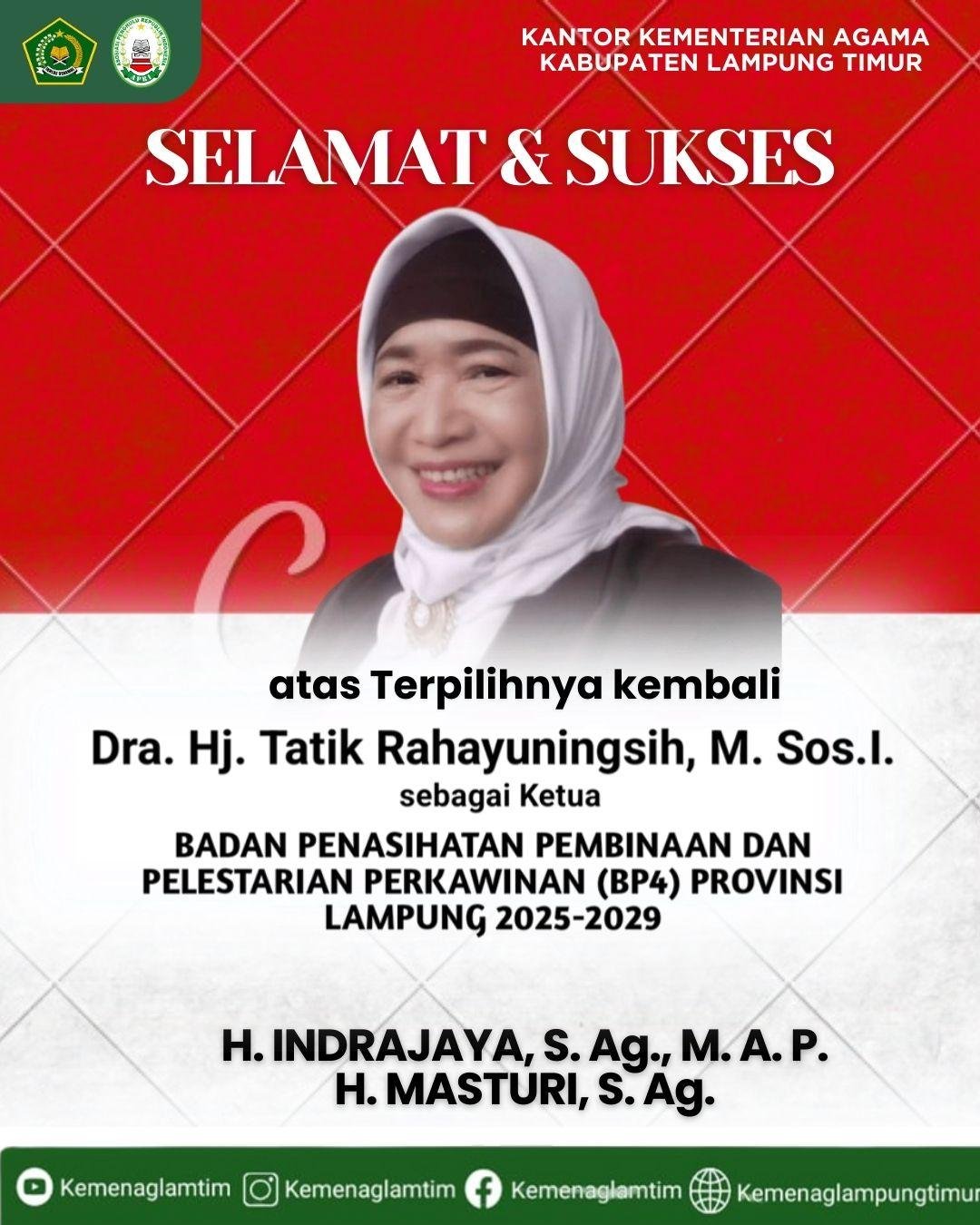 Kepala Kantor Kemenag Lampung Timur Ucapkan Selamat atas Terpilihnya Kembali Ketua BP4 Provinsi Lampung  