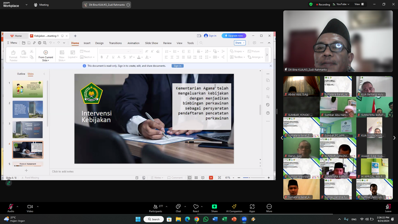 PC. APRI Lebong Ikuti Wokshop Gerak Penghulu: Sejuta Catin Siap Cegah Stunting Secara Daring Melalui Zoom Meeting