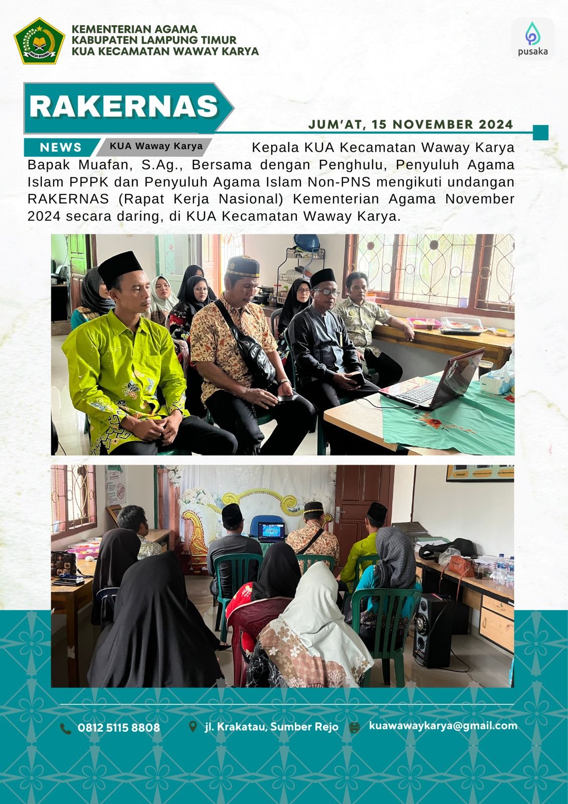 KUA Waway Karya Antusias Ikuti Rakernas Kemenag Secara Virtual