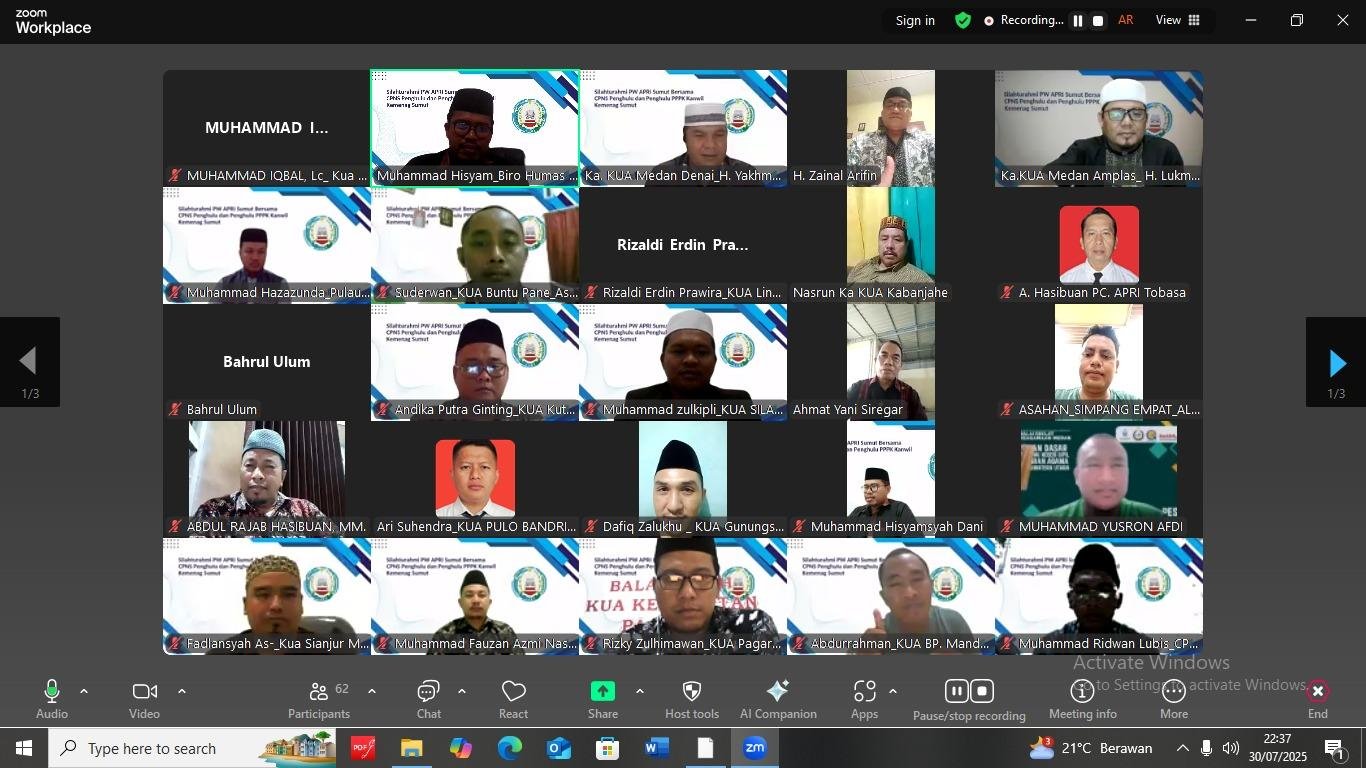 APRI Sumut Gelar Silaturahmi Virtual Bersama CPNS dan Penghulu PPPK Kanwil Kemenag Sumut